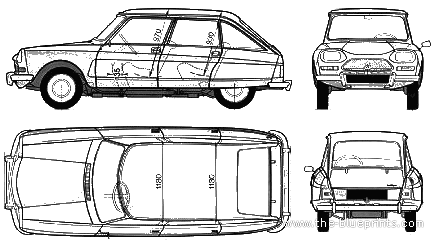 Citroen Ami 8 (1974) - Ситроен - чертежи, габариты, рисунки автомобиля
