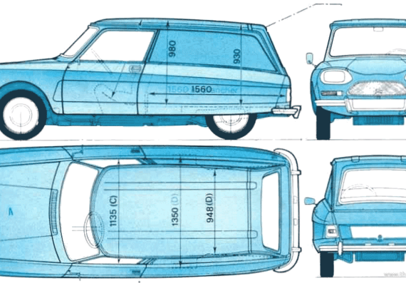 Citroen Ami 8 Fourgonette (1980) - Ситроен - чертежи, габариты, рисунки автомобиля