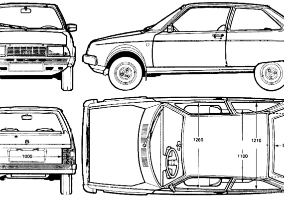Citroen Axel - Ситроен - чертежи, габариты, рисунки автомобиля