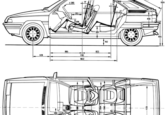 Citroen BX 16 - Ситроен - чертежи, габариты, рисунки автомобиля