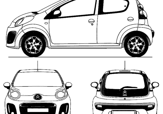 Citroen C1 (2013) - Ситроен - чертежи, габариты, рисунки автомобиля