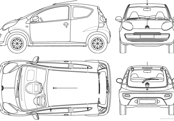 Citroen C1 3-Door (2005) - Ситроен - чертежи, габариты, рисунки автомобиля