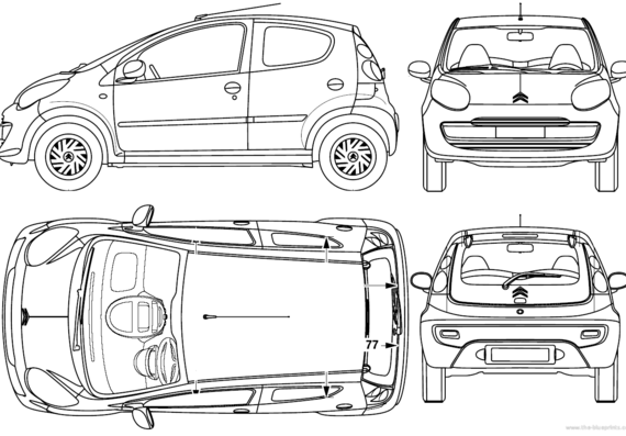 Citroen C1 5-Door (2005) - Ситроен - чертежи, габариты, рисунки автомобиля