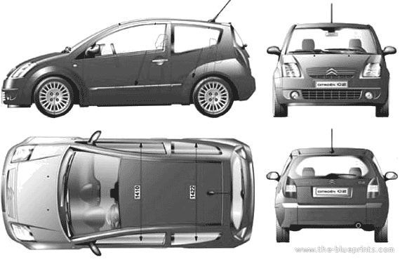 Citroen C2 - Ситроен - чертежи, габариты, рисунки автомобиля