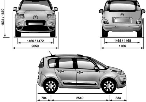 Citroen C3 Picasso - Citroen - drawings, dimensions, pictures of the car