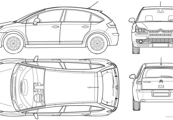 Citroen C4 4-Door - Ситроен - чертежи, габариты, рисунки автомобиля