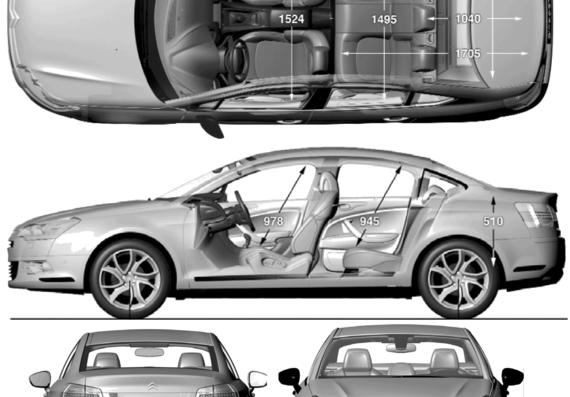 Citroen C5 S2 (2008) - Ситроен - чертежи, габариты, рисунки автомобиля