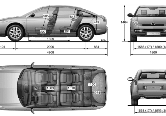 Citroen C6 - Ситроен - чертежи, габариты, рисунки автомобиля