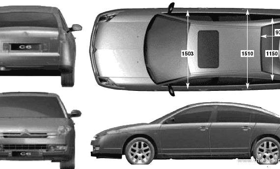 Citroen C6 (2006) - Ситроен - чертежи, габариты, рисунки автомобиля