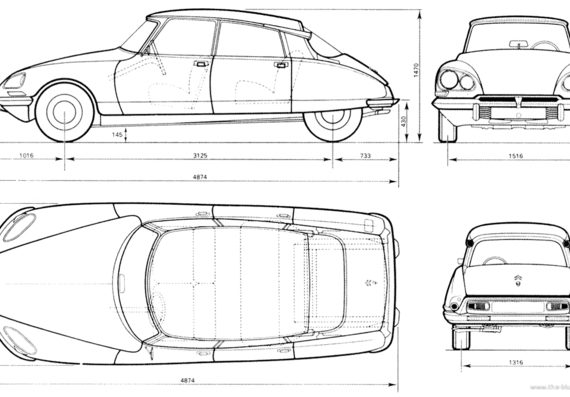 Citroen DS - Ситроен - чертежи, габариты, рисунки автомобиля