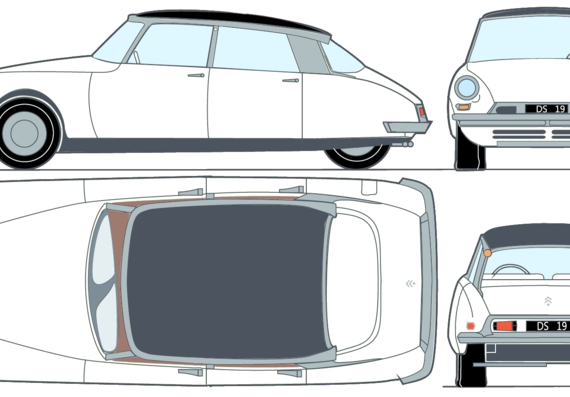 Citroen DS19 (1956) - Ситроен - чертежи, габариты, рисунки автомобиля