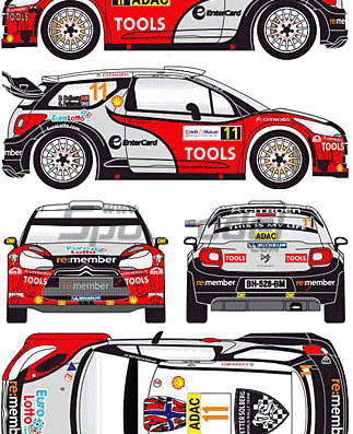 Citroen DS3 WRC (2011) - Ситроен - чертежи, габариты, рисунки автомобиля