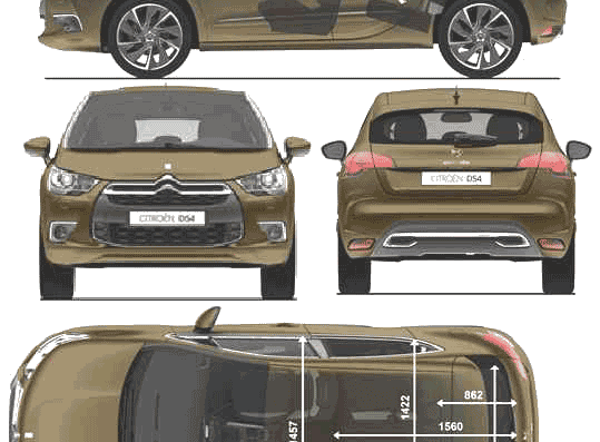 Citroen DS4 (2011) - Ситроен - чертежи, габариты, рисунки автомобиля