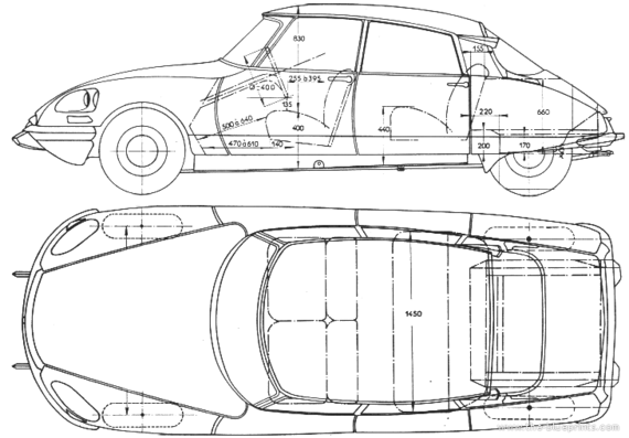 Citroen DS Sedan - Ситроен - чертежи, габариты, рисунки автомобиля
