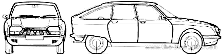Citroen GS Club (1971) - Ситроен - чертежи, габариты, рисунки автомобиля
