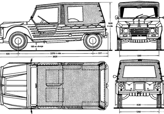 Citroen Mehari (1969) - Ситроен - чертежи, габариты, рисунки автомобиля