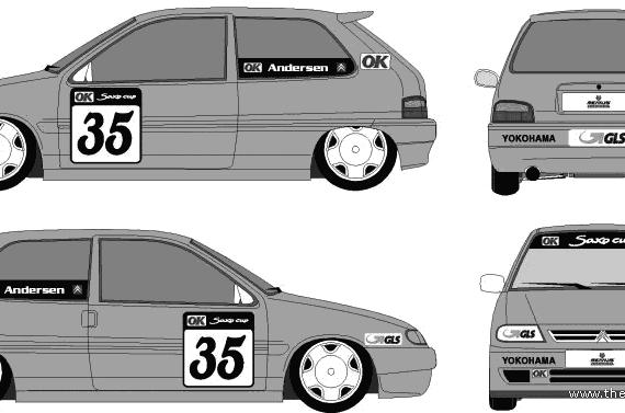 Citroen Saxo Racing - Ситроен - чертежи, габариты, рисунки автомобиля