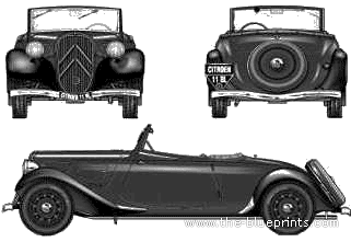 Citroen Traction Avant 11BL Cabriolet - Ситроен - чертежи, габариты, рисунки автомобиля