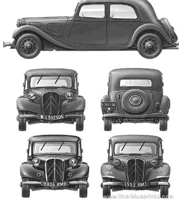 Citroen Traction Avant 11CV (1940) - Ситроен - чертежи, габариты, рисунки автомобиля