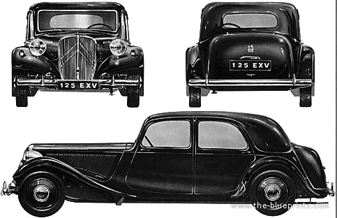 Citroen Traction Avant 15CV 6H (1955) - Ситроен - чертежи, габариты, рисунки автомобиля