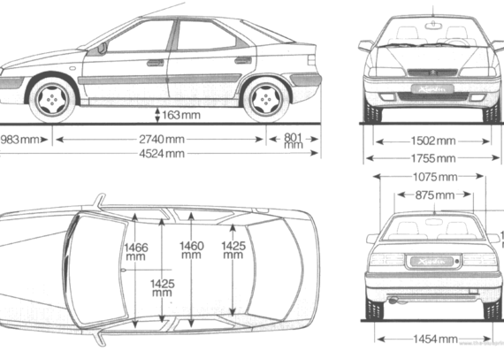 Citroen Xantia - Ситроен - чертежи, габариты, рисунки автомобиля