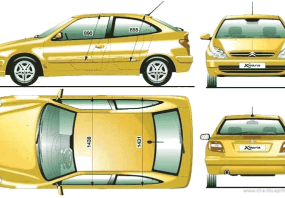 Citroen Xsara 3-Door - Ситроен - чертежи, габариты, рисунки автомобиля