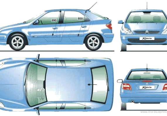 Citroen Xsara 5-Door - Ситроен - чертежи, габариты, рисунки автомобиля