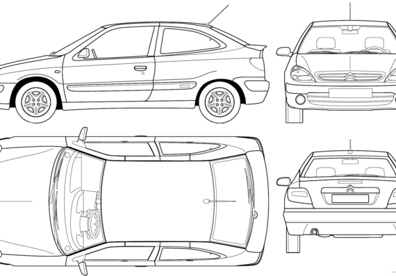 Citroen Xsara Coupe (2005) - Ситроен - чертежи, габариты, рисунки автомобиля