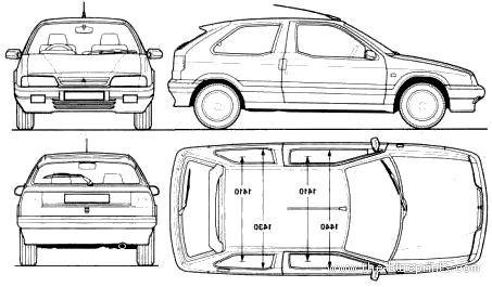 Citroen ZX 3-Door - Ситроен - чертежи, габариты, рисунки автомобиля