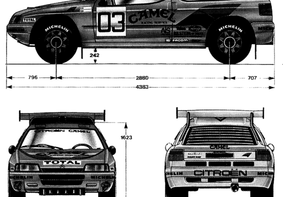 Citroen ZX WRC (1990) - Ситроен - чертежи, габариты, рисунки автомобиля