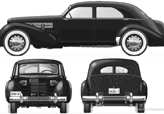 Cord 810 Beverly 4-Door Sedan (1937) - Корд - чертежи, габариты, рисунки автомобиля