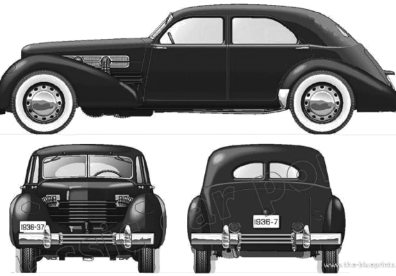 Cord 810 Westchester 4-Door Sedan (1937) - Корд - чертежи, габариты, рисунки автомобиля
