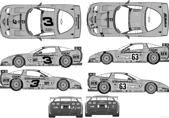 Corvette C5-R Daytona 24 hour (2001) - Шевроле - чертежи, габариты, рисунки автомобиля
