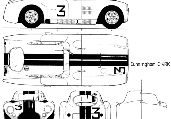Cunningham C 4 RK - Гоночный Classics - чертежи, габариты, рисунки автомобиля