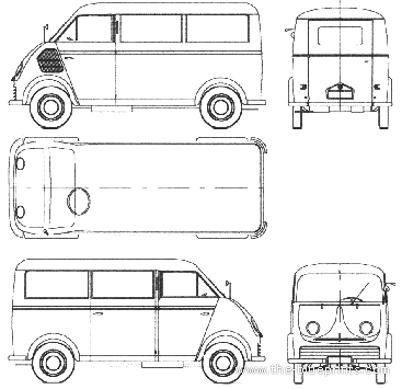 DKW 3-6 Microbus (1955) - ДКВ - чертежи, габариты, рисунки автомобиля