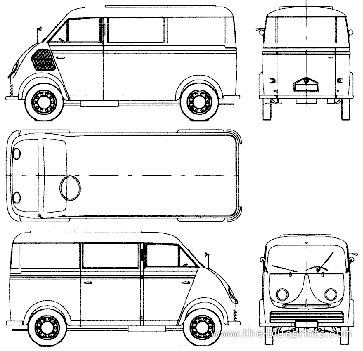 DKW 3-6 Microbus Luxus (1955) - ДКВ - чертежи, габариты, рисунки автомобиля