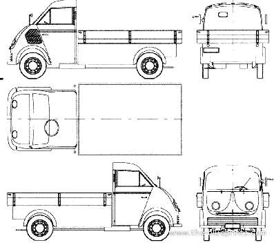 DKW 3-6 Pick-up (1955) - ДКВ - чертежи, габариты, рисунки автомобиля