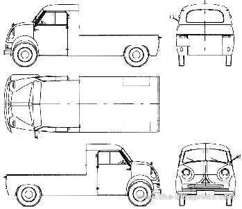 DKW 3-6 Pick-up LWB (1955) - ДКВ - чертежи, габариты, рисунки автомобиля