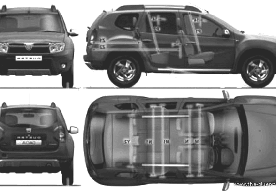 Dacia Duster (2010) - Дациа - чертежи, габариты, рисунки автомобиля