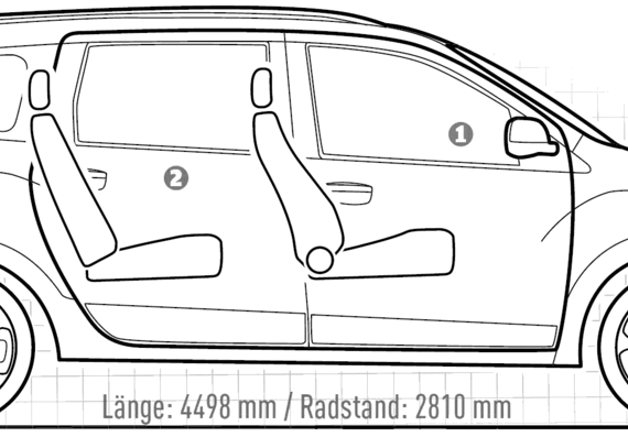 Dacia Lodgy (2013) - Дациа - чертежи, габариты, рисунки автомобиля