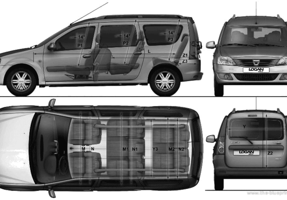 Dacia Logan MCV (2009) - Дациа - чертежи, габариты, рисунки автомобиля