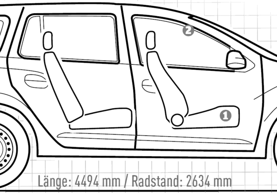 Dacia Logan MCV (2013) - Дациа - чертежи, габариты, рисунки автомобиля