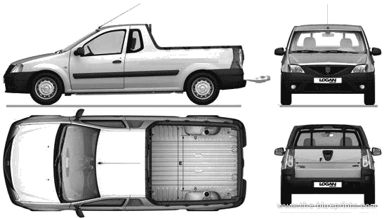 Dacia Logan Pickup (2008) - Дациа - чертежи, габариты, рисунки автомобиля
