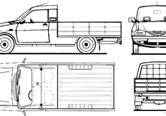 Dacia Pick-up Drop side - Дациа - чертежи, габариты, рисунки автомобиля