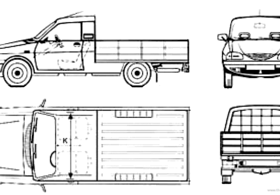 Dacia Pick Up Drop Side - Дациа - чертежи, габариты, рисунки автомобиля