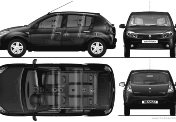 Dacia Sandero (2010) - Дациа - чертежи, габариты, рисунки автомобиля
