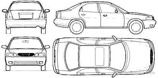 Daewoo Nubira 4-Door (1998) - Дэо - чертежи, габариты, рисунки автомобиля