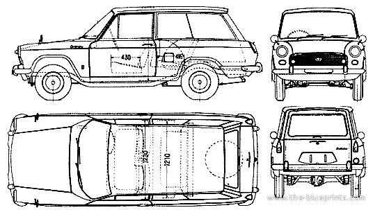 Daihatsu Compagno Wagon (1965) - Дайхацу  - чертежи, габариты, рисунки автомобиля