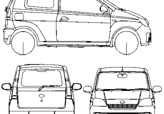 Daihatsu Cuore 3-Door (2006) - Дайхацу  - чертежи, габариты, рисунки автомобиля