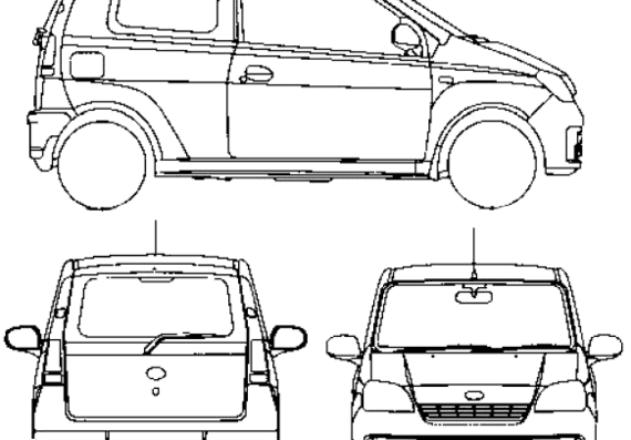 Daihatsu Cuore 3-Door (2007) - Дайхацу  - чертежи, габариты, рисунки автомобиля